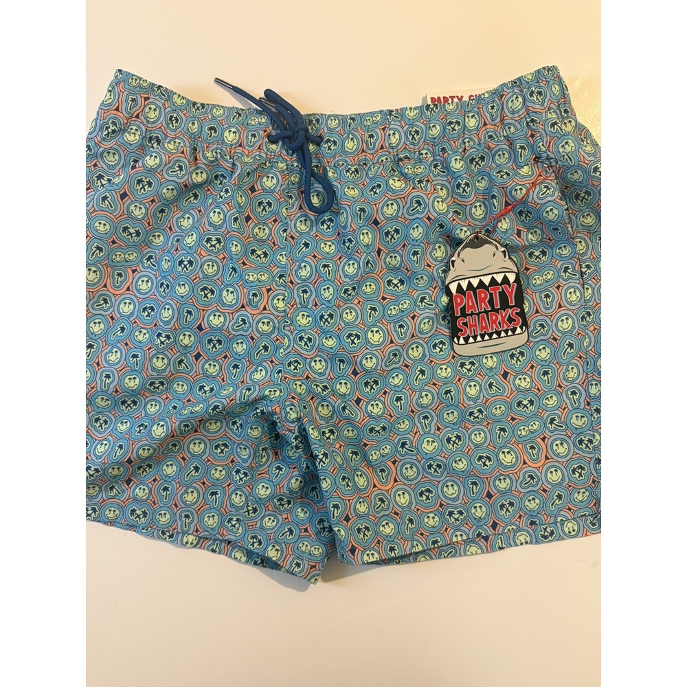 Party Sharks Swim Trunks Smiley Face"s/ Palm Tree"s Men's Size XL
